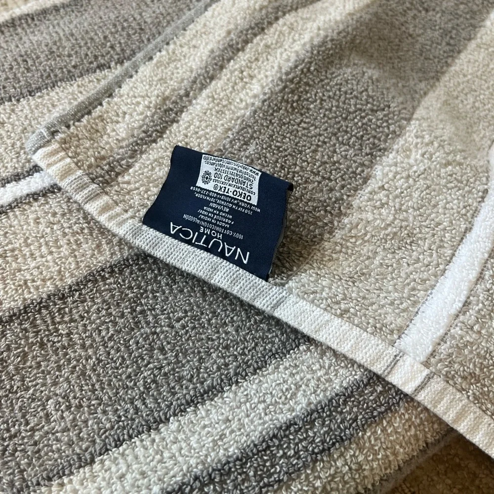 Nautica Tan and White Striped Towels